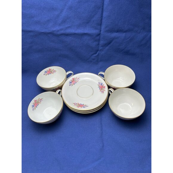 Rosenthal Bavaria Vintage 4 Teacup & Saucer Set With Floral Design German 282443 - Picture 2 of 12